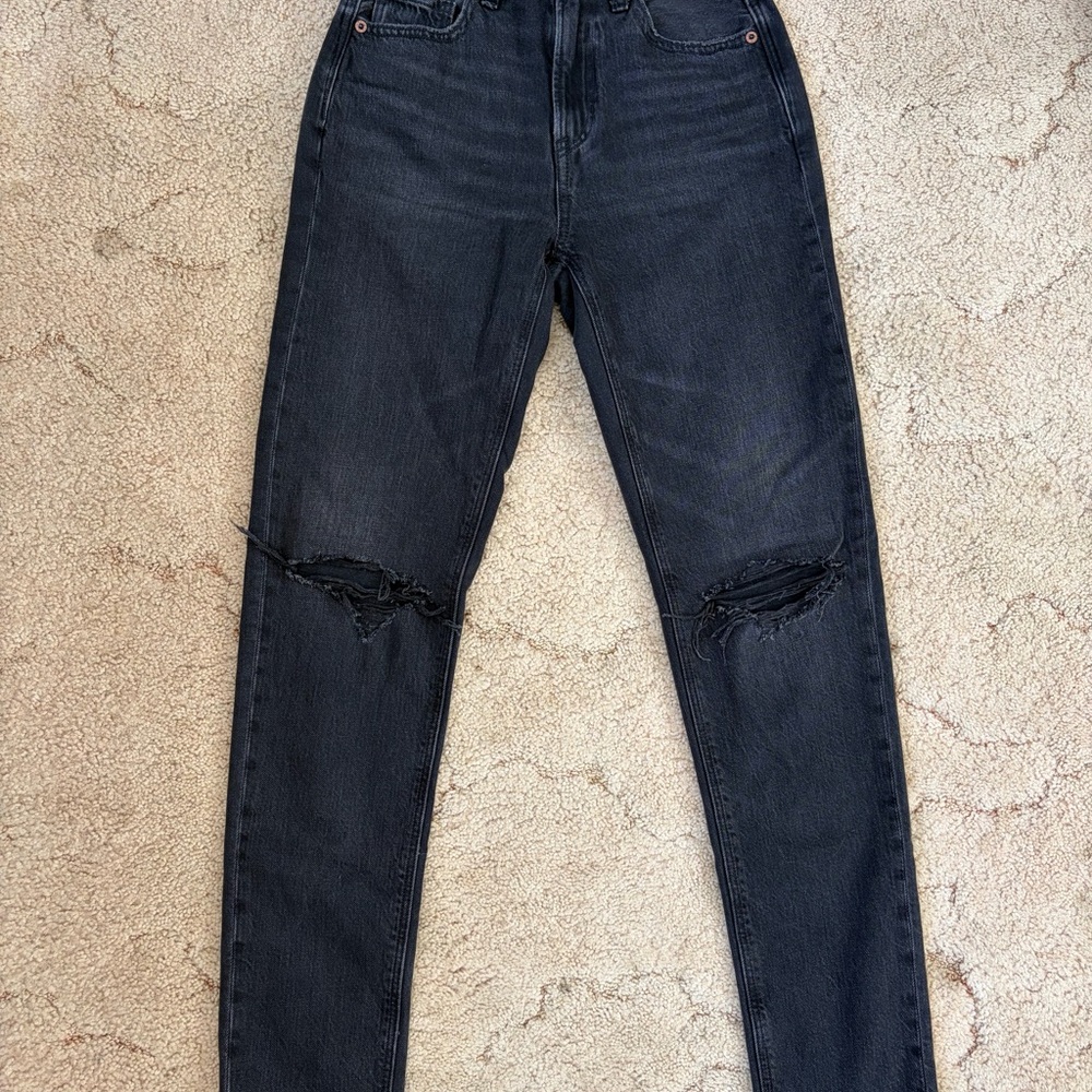 Women's 000 American Eagle Black Distressed Skinny Jeans